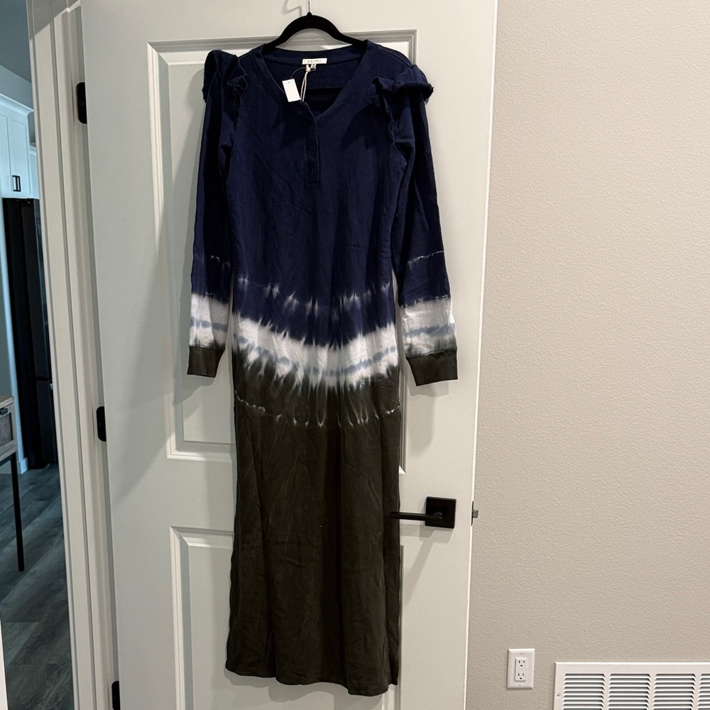 NWT Z Supply Long Sleeve Tie-Dye Maxi Dress in Navy and Olive sz m